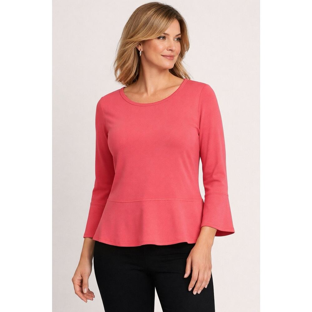 Sympli Nu Peplum Top - 6 Coral Casual Travel Wrinkle-Free